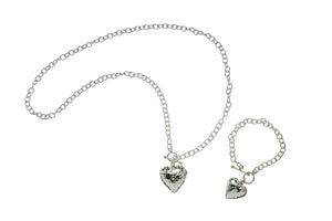 JUEGO DE COLLAR Y PULSERA DE PLATA CON CORAZON GRANDE